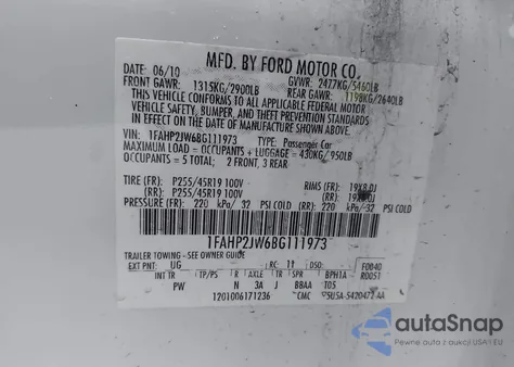 2011 Ford Taurus Limited from USA, damaged, VIN 1FAHP2JW6BG111973